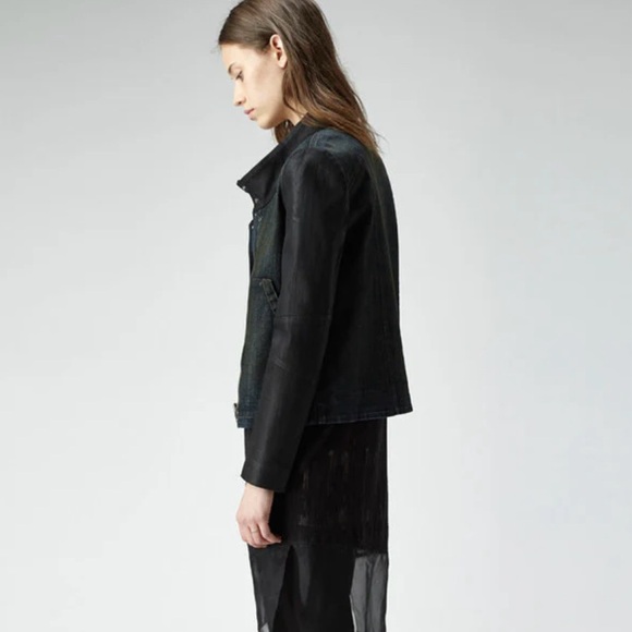 HELMUT HELMUT LANG Funnel Neck Denim Jacket in a dark wash | size small - Picture 4 of 14